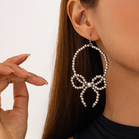 Thumbnail for Chic Beaded Bowknot Dangle Hoop Earrings - ArtGalleryZen