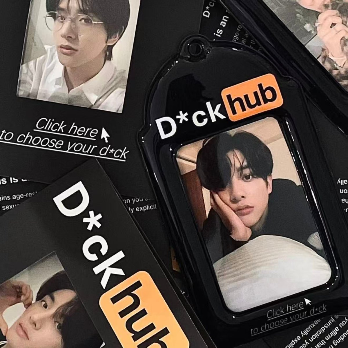 Chic Black and Orange Kpop Idol Keychain Photocard Holder - ArtGalleryZen