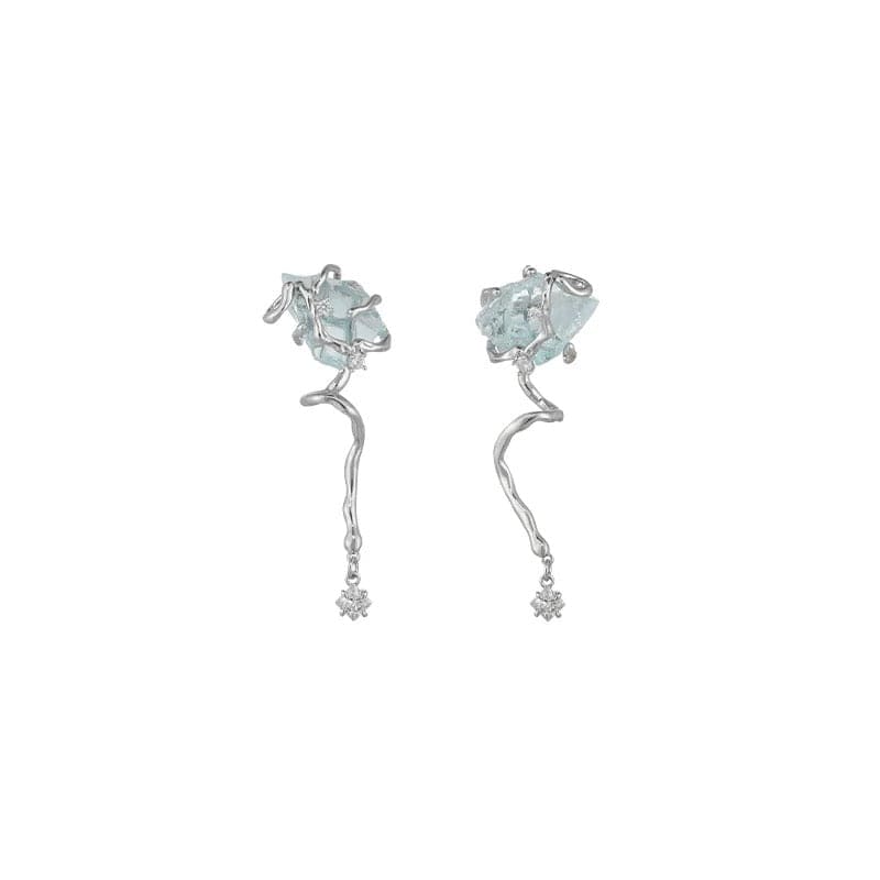 Chic Blue Iceberg Natural Stone Inlaid Asymmetric Earrings - ArtGalleryZen