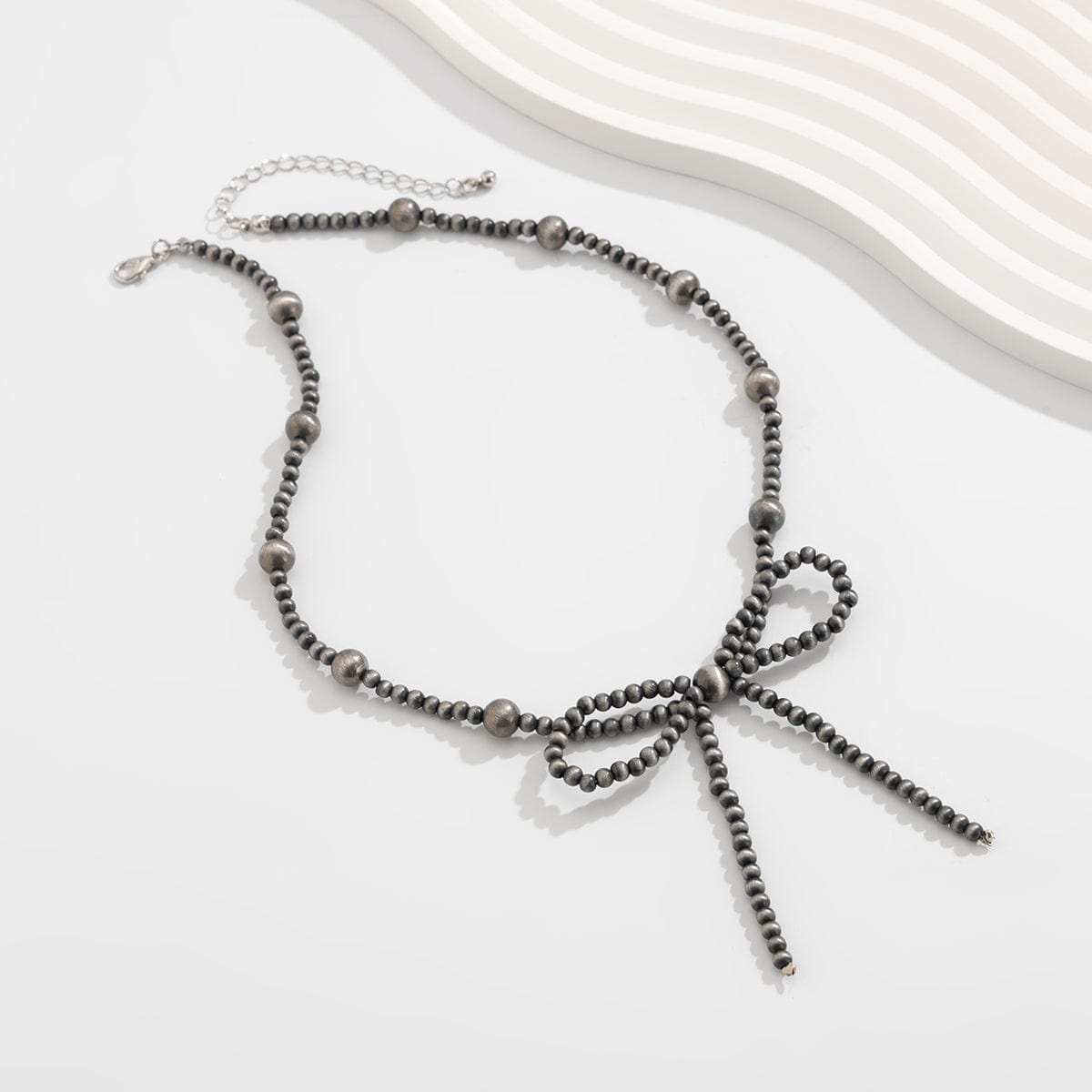 Chic Bowknot Beaded Chain Necklace - ArtGalleryZen