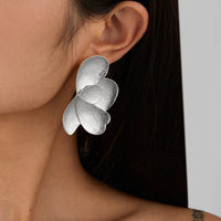 Thumbnail for Chic Chunky Gold Silver Tone Textured Flower Earrings - ArtGalleryZen