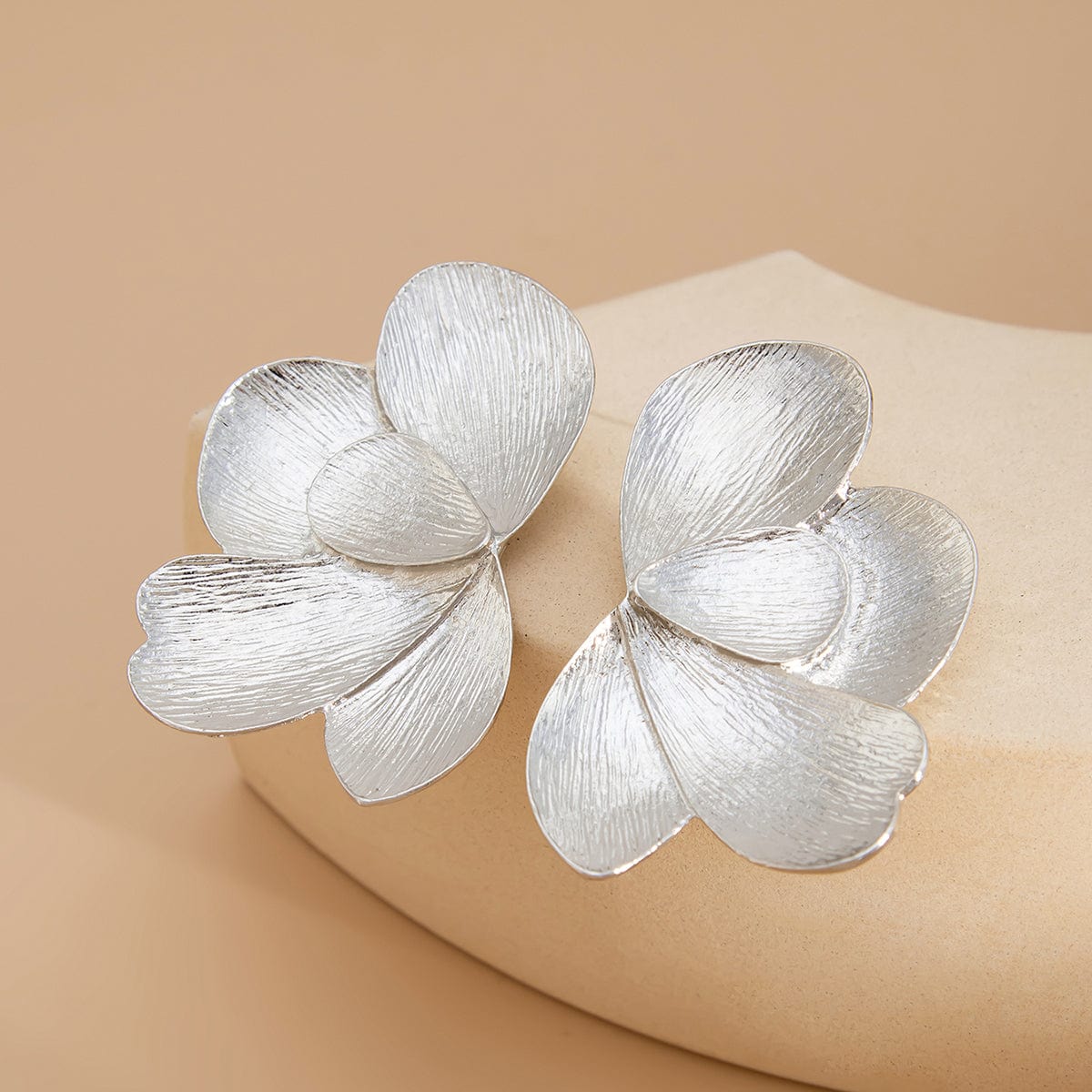 Chic Chunky Gold Silver Tone Textured Flower Earrings - ArtGalleryZen