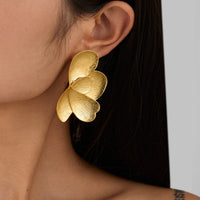 Thumbnail for Chic Chunky Gold Silver Tone Textured Flower Earrings - ArtGalleryZen