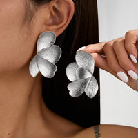 Thumbnail for Chic Chunky Gold Silver Tone Textured Flower Earrings - ArtGalleryZen