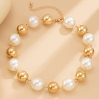 Thumbnail for Chic Chunky Two Tone Pearl Chain Choker Necklace - ArtGalleryZen