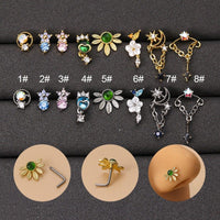 Thumbnail for Chic Colorful CZ Inlaid Stainless Steel Floral Moon Star Nose Piercing Nose Stud - ArtGalleryZen