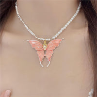 Thumbnail for Chic Colorful Enamel Butterfly Pearl Chain Necklace - ArtGalleryZen