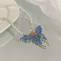 Thumbnail for Chic Colorful Enamel Butterfly Pearl Chain Necklace - ArtGalleryZen