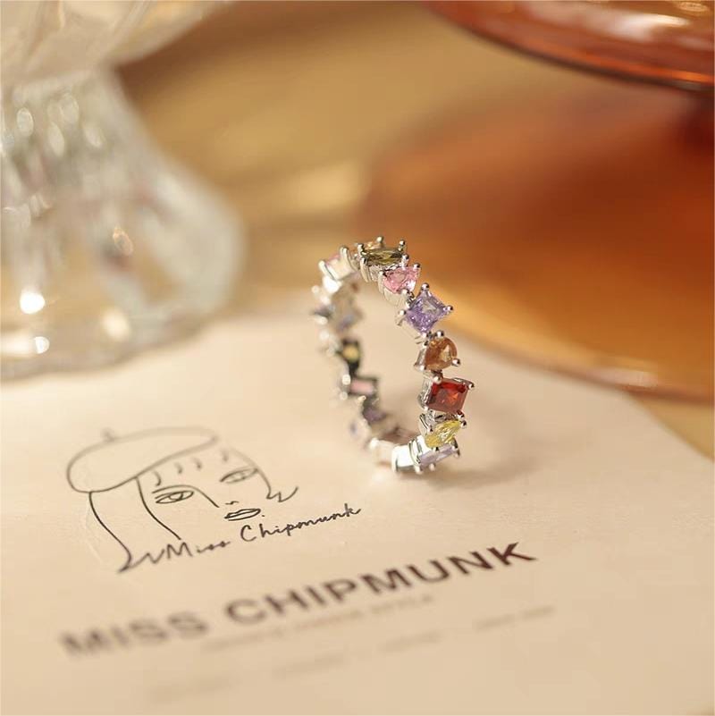 Chic Colorful Rainbow Rhinestone Ring - ArtGalleryZen