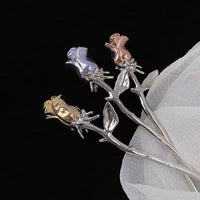 Thumbnail for Chic Colorful Rose Chignon Hair Fork Hair Pin - ArtGalleryZen
