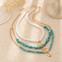 Thumbnail for Chic Conch Starfish Pendant Turquoise Polymer Clay Chain Necklace Set - ArtGalleryZen