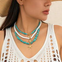 Thumbnail for Chic Conch Starfish Pendant Turquoise Polymer Clay Chain Necklace Set - ArtGalleryZen