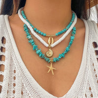 Thumbnail for Chic Conch Starfish Pendant Turquoise Polymer Clay Chain Necklace Set - ArtGalleryZen