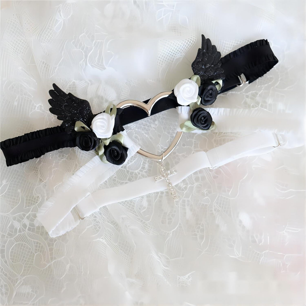 Chic Cross Angel Wings Heart Rosebud Elastic Thigh Leg Garter Belts - ArtGalleryZen