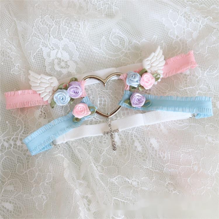Chic Cross Angel Wings Heart Rosebud Elastic Thigh Leg Garter Belts - ArtGalleryZen