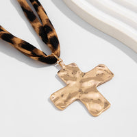 Thumbnail for Chic Cross Pendant Leopard Choker Necklace - ArtGalleryZen