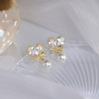 Thumbnail for Chic Crystal Bowknot Heart Dangle Pearl Earrings - ArtGalleryZen