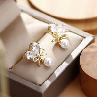 Thumbnail for Chic Crystal Bowknot Heart Dangle Pearl Earrings - ArtGalleryZen