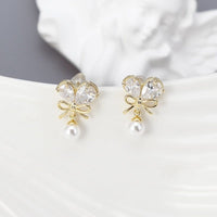 Thumbnail for Chic Crystal Bowknot Heart Dangle Pearl Earrings - ArtGalleryZen
