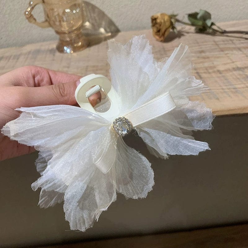 Chic Crystal Bowknot Lace Chignon Claw Clip Hair Clip - ArtGalleryZen