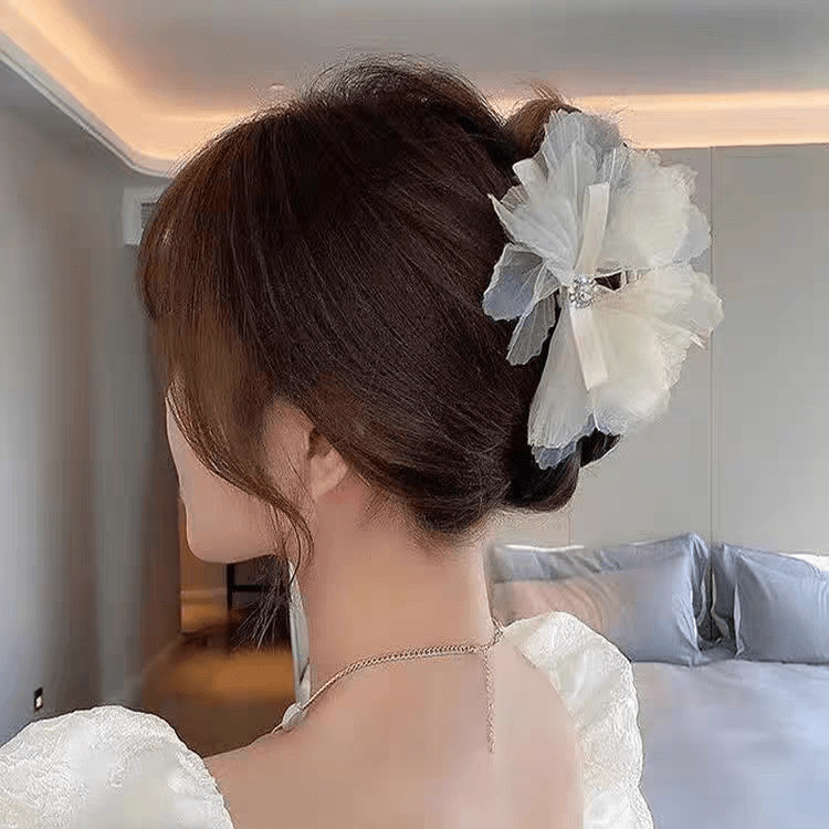 Chic Crystal Bowknot Lace Chignon Claw Clip Hair Clip - ArtGalleryZen