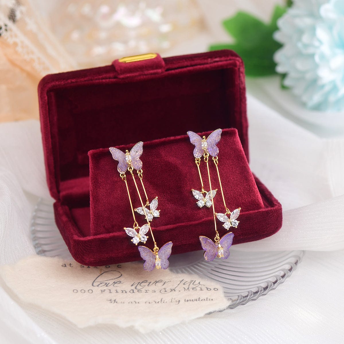 Chic Crystal Butterfly Dangle Earrings - ArtGalleryZen