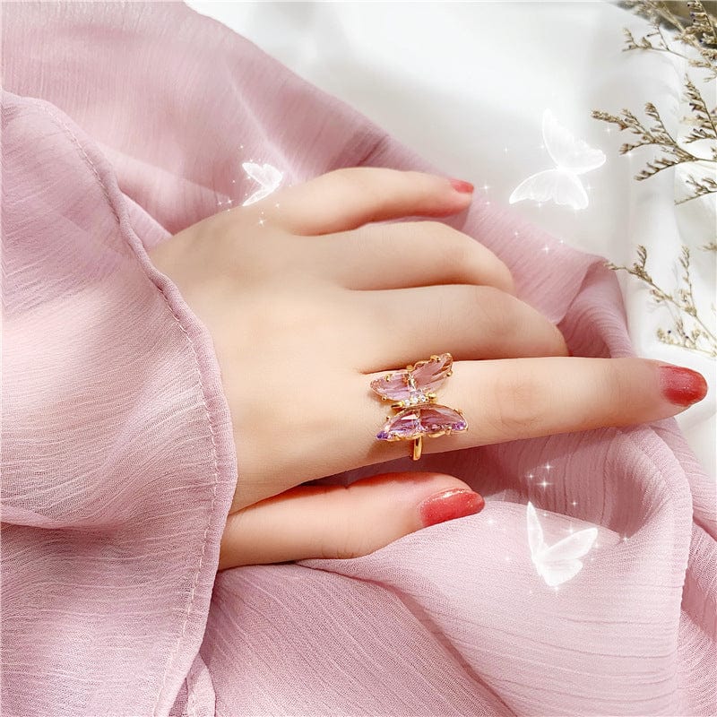 Chic Crystal Butterfly Ring - ArtGalleryZen