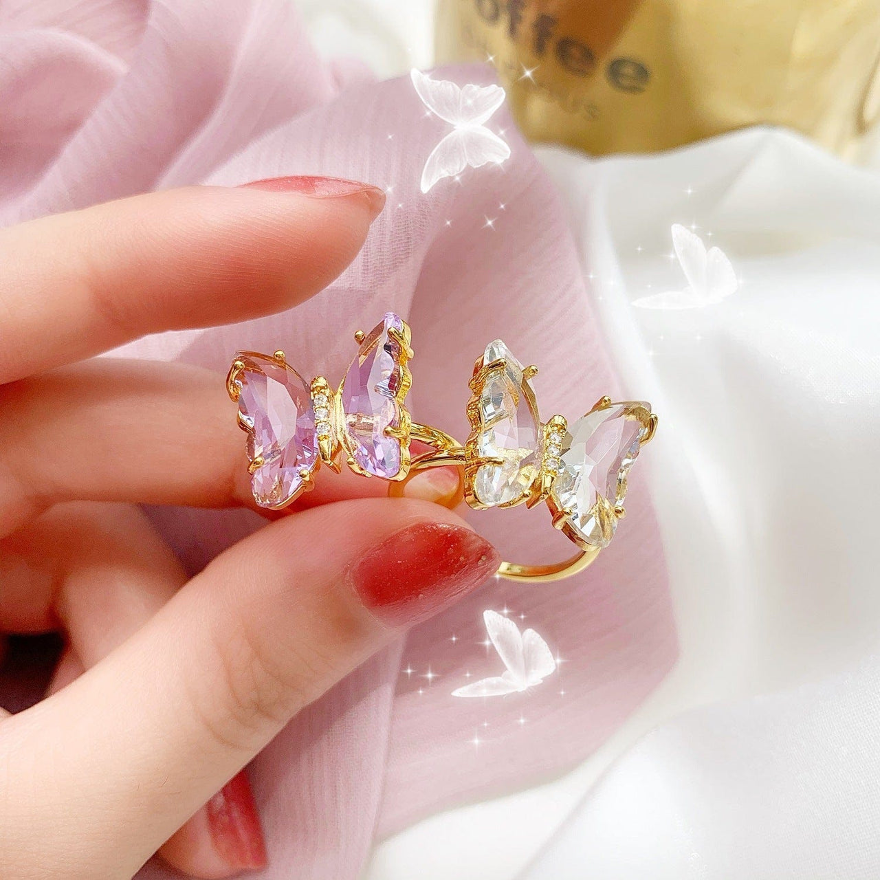 Chic Crystal Butterfly Ring - ArtGalleryZen