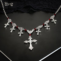 Thumbnail for Chic Crystal Charm Antique Cross Tassel Necklace - ArtGalleryZen