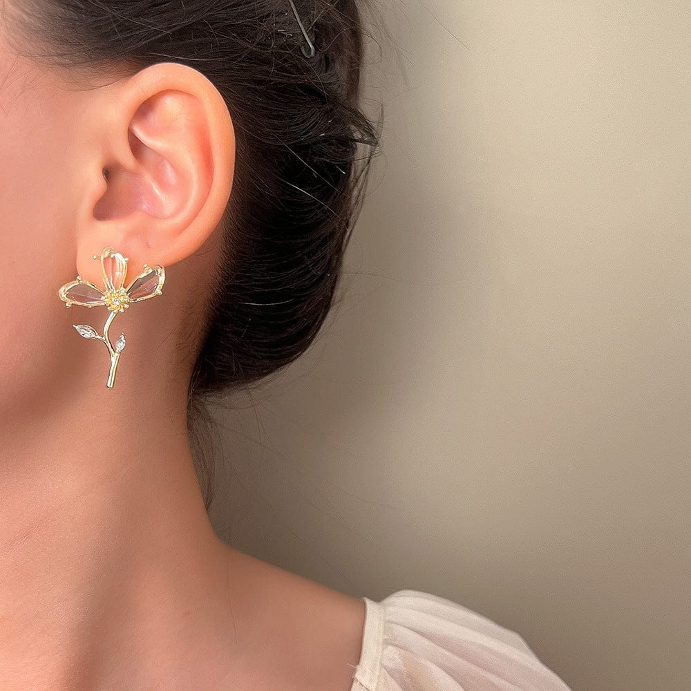 Chic Crystal Floral Dangle Earrings - ArtGalleryZen
