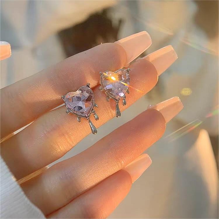 Chic Crystal Heart Melting Earrings - ArtGalleryZen