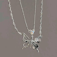 Thumbnail for Chic Crystal Inlaid Layered Antique Silver Butterfly Necklace - ArtGalleryZen