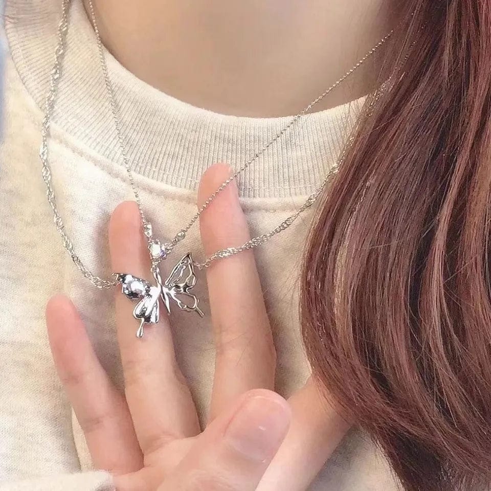 Chic Crystal Inlaid Layered Antique Silver Butterfly Necklace - ArtGalleryZen
