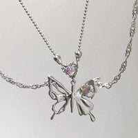 Thumbnail for Chic Crystal Inlaid Layered Antique Silver Butterfly Necklace - ArtGalleryZen