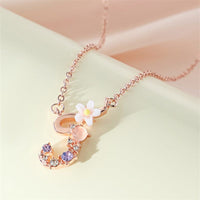 Thumbnail for Chic Crystal Opal Inlaid Floral Alphabet Monogram Letter Necklace - ArtGalleryZen