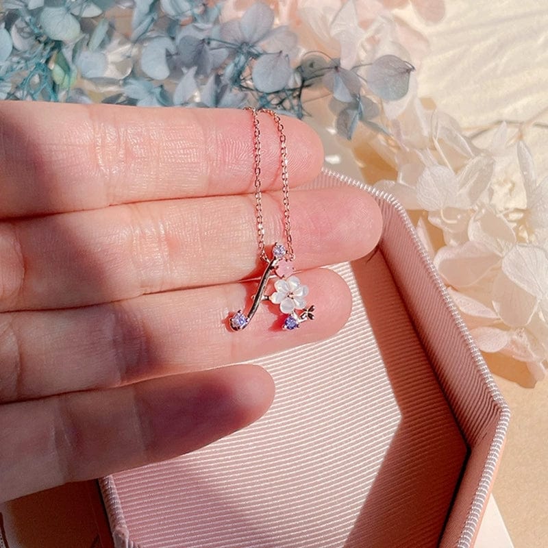 Chic Crystal Opal Inlaid Floral Alphabet Monogram Letter Necklace - ArtGalleryZen