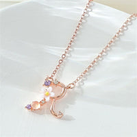 Thumbnail for Chic Crystal Opal Inlaid Floral Alphabet Monogram Letter Necklace - ArtGalleryZen
