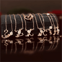 Thumbnail for Chic Crystal Opal Inlaid Floral Alphabet Monogram Letter Necklace - ArtGalleryZen