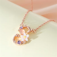 Thumbnail for Chic Crystal Opal Inlaid Floral Alphabet Monogram Letter Necklace - ArtGalleryZen