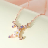 Thumbnail for Chic Crystal Opal Inlaid Floral Alphabet Monogram Letter Necklace - ArtGalleryZen
