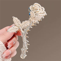 Thumbnail for Chic Crystal Pearl Inlaid Rose Chignon Claw Clip Hair Clip - ArtGalleryZen