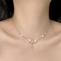 Thumbnail for Chic Crystal Pendant Floral Seed Beaded Chain Choker Necklace - ArtGalleryZen