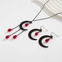 Thumbnail for Chic Crystal Tassel Moon Charm Necklace Earrings Set - ArtGalleryZen