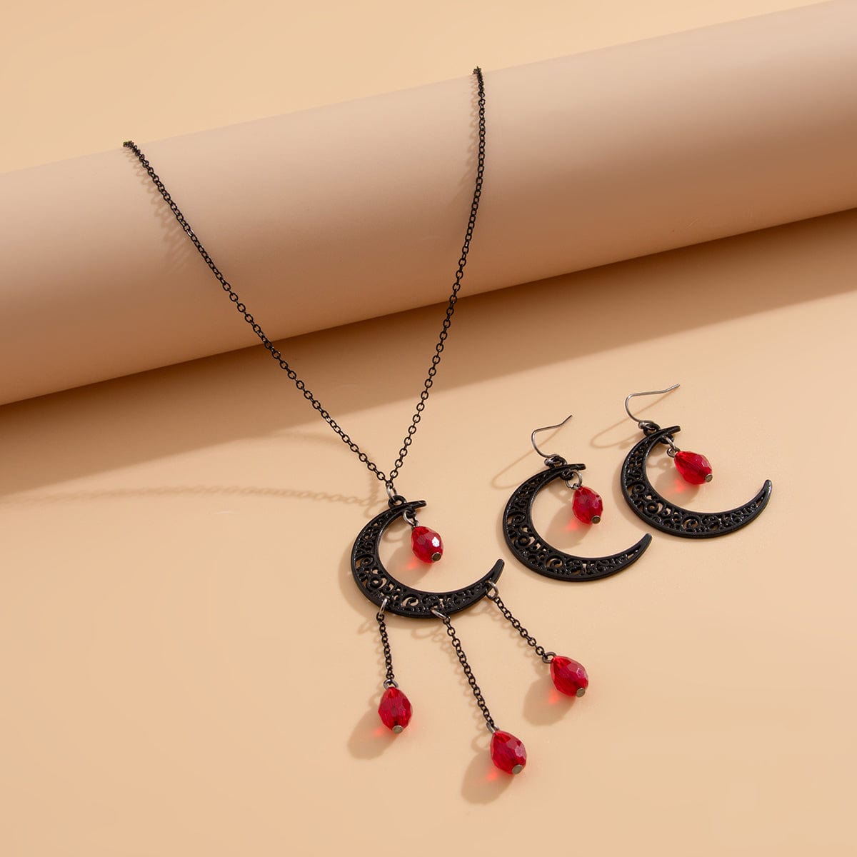 Chic Crystal Tassel Moon Charm Necklace Earrings Set - ArtGalleryZen