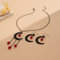 Thumbnail for Chic Crystal Tassel Moon Charm Necklace Earrings Set - ArtGalleryZen