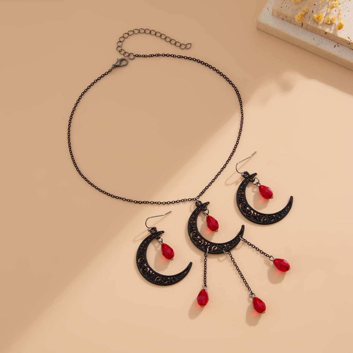 Chic Crystal Tassel Moon Charm Necklace Earrings Set - ArtGalleryZen