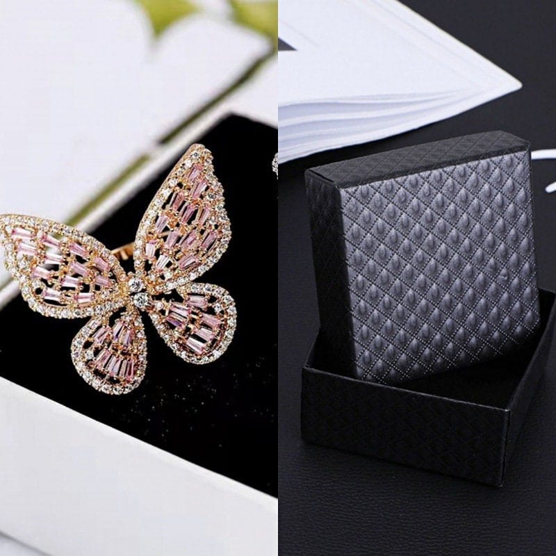 Chic CZ Inlaid Adjustable Butterfly Ring - ArtGalleryZen