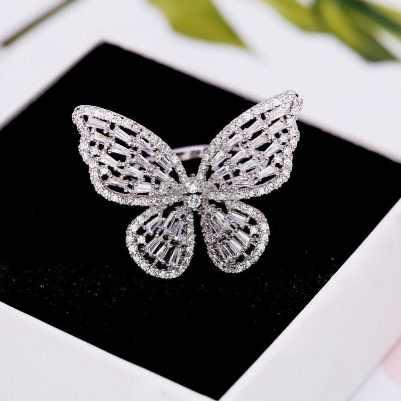 Chic CZ Inlaid Adjustable Butterfly Ring - ArtGalleryZen