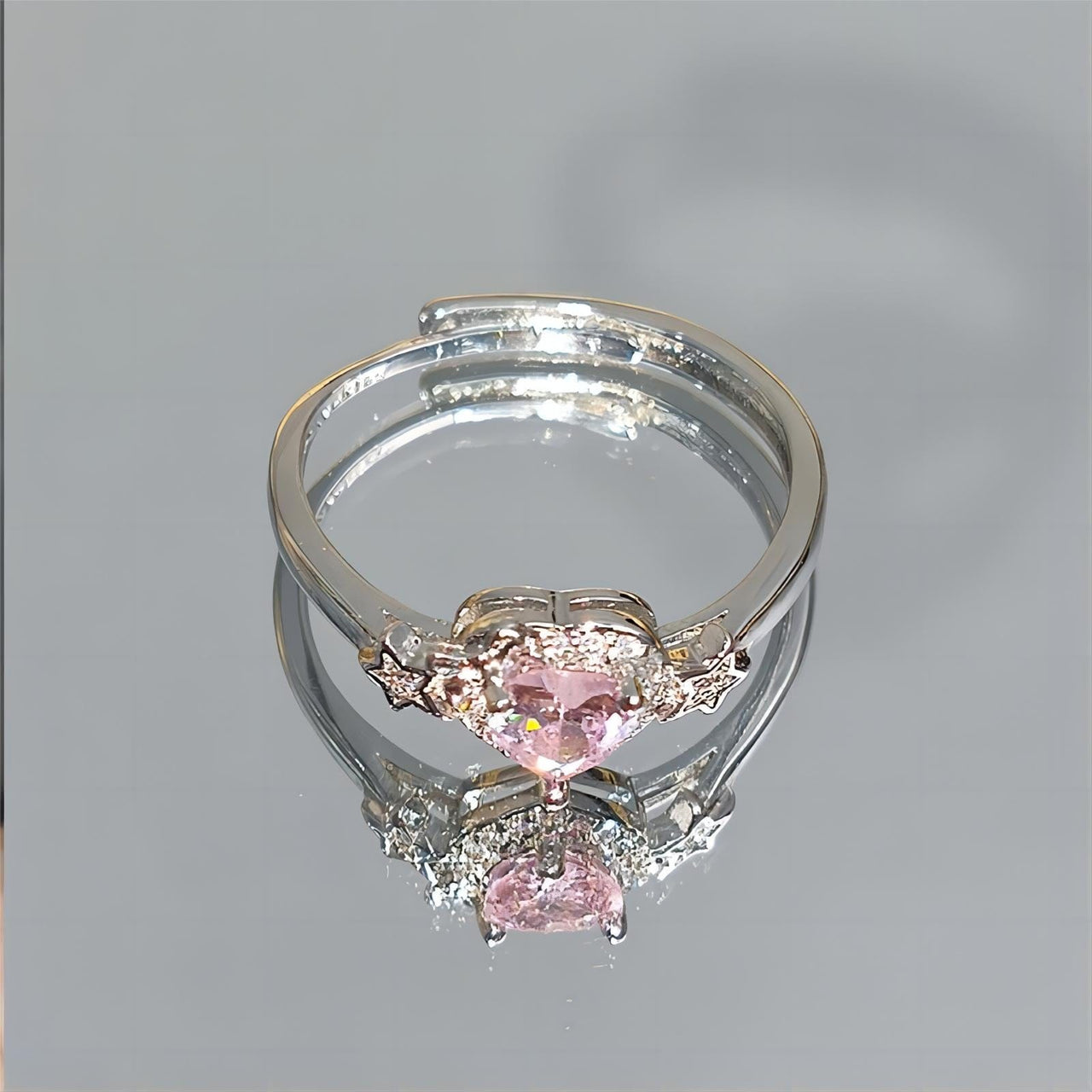 Chic CZ Inlaid Adjustable Crystal Star Heart Ring - ArtGalleryZen