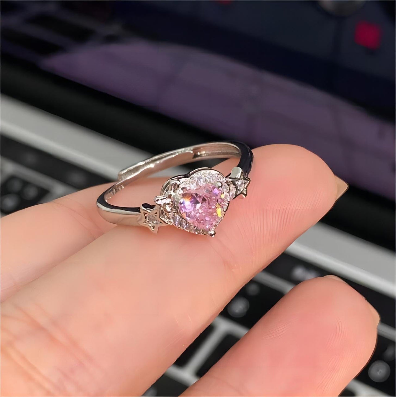 Chic CZ Inlaid Adjustable Crystal Star Heart Ring - ArtGalleryZen